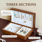 LadyRosian Wooden Small Jewelry Box - Mini Wood Travel Jewelry Case Portable Organizer for Rings, Earrings, Necklaces & Bracelets Storage Women Girls Men,Sapele