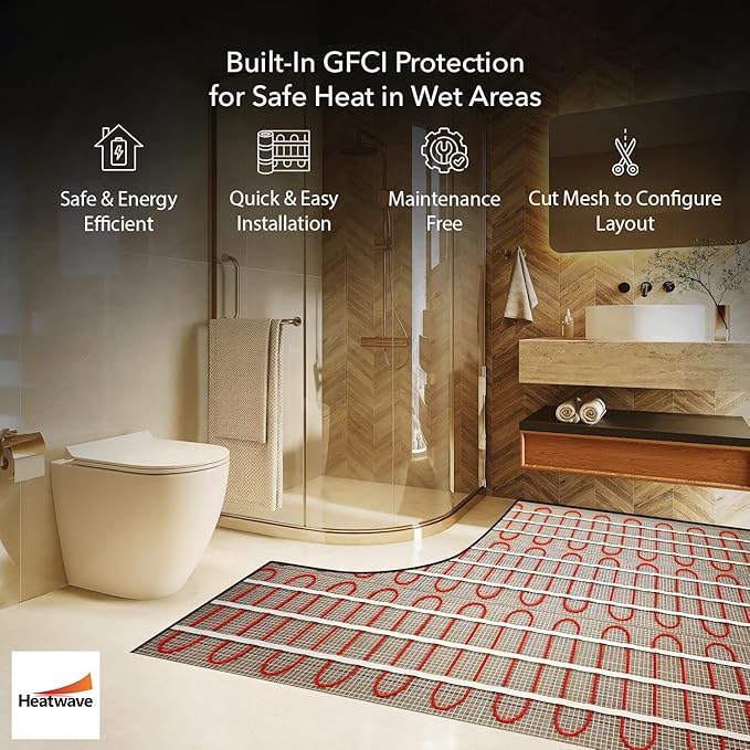 Electric Heated Floor System, 160 Sqft 240V Underfloor Electric Heating System, Heated Floor Mat, Radiant Heaters for Indoor Use, Heating Mat with 7-Day/4 Event Programmable GFCI Thermostat