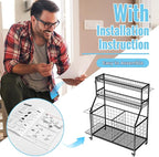 Sports Equipment Garage Organizer - Heavy Duty Garage Organization Ball Storage Rack with Basket, Hooks and Rolling Cart for Sports Gear and Toy Storage, Indoor/Outdoor Use, Black