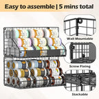 2 Tier Pantry Organizers and Storage Shelf, Stackable Can Organizer for Canned Food and Goods, Metal Wire Rack with 4 Adjustable Dividers Holds 60+ Cans for Under Cabinet Countertop