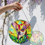 8″ Stained Glass Window Hanging Ornament, Vibrant Chihuahua Stained Glass Suncatcher Ornament, Sun-Catcher Window Decor | Gifts for Dog Lovers, Dog Lover Gift, Pet Lover Gift