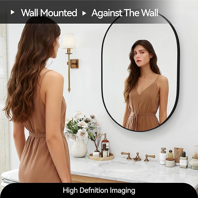 36x24 Mirror Runway Oval Wall Mounted Aluminum Alloy Metal Frame Rectangle Mirrors for Entryway Bedroom Bathroom Living Room 36 24 inch Black