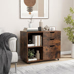 File Cabinet, Mobile Filing Cabinet w/Universal Wheels & 3 Drawers, Wood Printer Stand with Storage, Rolling File Cabinets for Home Office, Living Room, Bedroom (Rustic Brown, 3 Drawers)