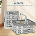Heavy Duty Plastic Milk Crates for Storage, 2-Pack Stackable Storage Bins for Organizing, Collapsible Shopping Basket with Handle for Groceries, Suitable for Home Office School Store, Gray