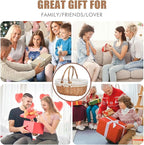 G GOOD GAIN Oval Picnic Basket with Folding Handles, Willow Hand Woven Shopping Basket, Bath Storage Gift Packing Basket, Wicker Empty Easter Eggs and Candy Small Gift Basket.Cream