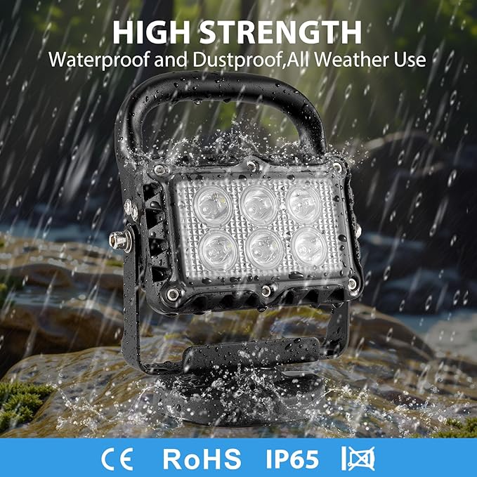 SMA 18W LED Work Light 2400 Lumens Aluminum Alloy High Brightness Strong Magnetic Base Wireless Portable Waterproof Dustproof Garage Workshop Car Repair Construction Site-Red Light (White)