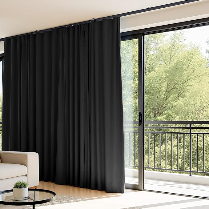 Room Divider Curtains Flexible Ceiling Tracks set Curtain track Ceiling Mount Blackout Curtain for Living Room Bedroom Ceilings Curtains Rod Privacy Dividers Panels W150 x H84 Black Drape & Black rail