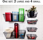 Pegboard Baskets Bins Set 6 Pack 2 Size Metal Pegboard Baskets Black Metal Wire Shelves Hooks for Organizing Various Tools Garage Workbench Kitchen Office Craft Room