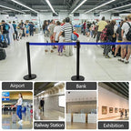 Therwen 6 Pack 9.8 ft Heavy Duty Crowd Control Stanchions Stainless Steel Stanchion Set with 6 Safety Barrier Post with Retractable Blue Belt and 1 Sign Holder Crowd Control Barrier