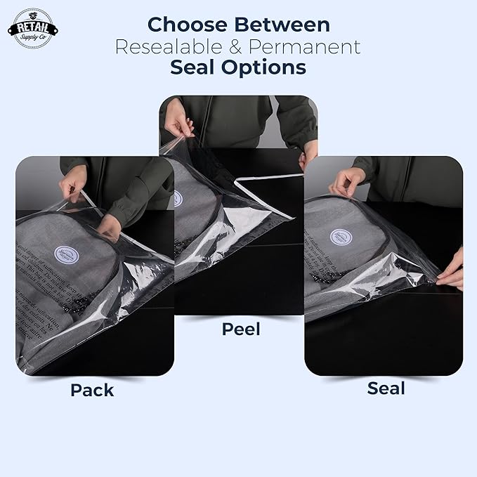 Poly Bags with Suffocation Warning - 20x24 Extra Strong Seal - 100 Pack - Clear Poly Bags - Retail Supply Co