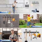 ZONGOOL 4 Racks and 5 Hooks Broom Holder Wall Mount Mop Hanger Wall Mount Metal Organization Tool Organizer Wall Hanging for Home Kitchen Garden Laundry Garage (Black)