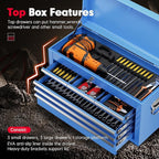 Superday Metal Tool Chest, 8 Drawer Rolling Tool Chest with Wheels, Detachable Tool Storage Cabinet with Lock for Garage, Steel Tool Cart with Liner & Hooks for Workshop, Warehouse (Blue)