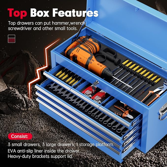 Superday Metal Tool Chest, 8 Drawer Rolling Tool Chest with Wheels, Detachable Tool Storage Cabinet with Lock for Garage, Steel Tool Cart with Liner & Hooks for Workshop, Warehouse (Blue)