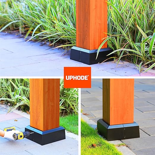 8"x8" (Actual: 7.5"x7.5") Deck Post Base Cover Split, Aluminum Post Base Trim Skirt Decorative Black 2Pack