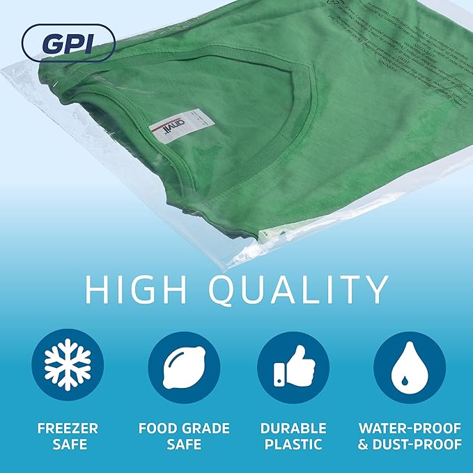12" x 18" Self Seal Resealable Poly Bags - Case of 1000, Peel & Seal Reclosable Polybags with suffoaction Warning and Adhesive Strip for Packaging & Shipping Clothes, Shirts & More - GPI