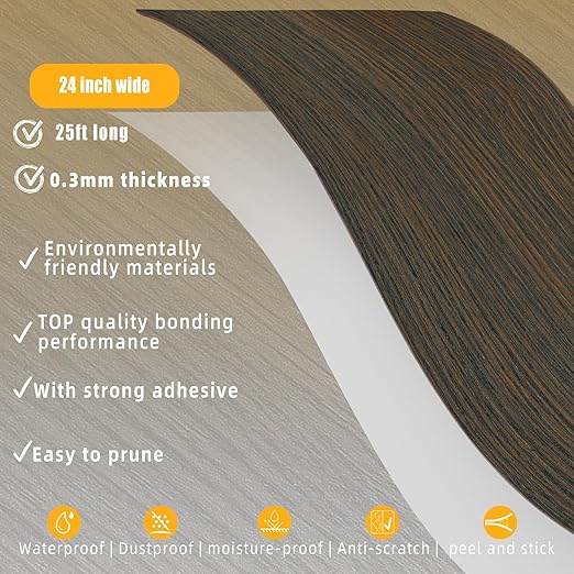 GSCIT Club Wood Grain Repair Tape, 24 inch X 25ft Self Adhesive Brown Walnut Grain Repair Patch for Tables, Chairs, Baseboards, Doors, Windows, Floors, Handicraft DIY.