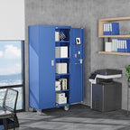 VINGLI 72'' Tall Metal Garage Storage Cabinet with Pegboards, Wheels, Locking Doors and Adjustable Shelves, File Cabinet/Tool Cabinet for Home Office/School (Blue, 32W x 16D x 72H)