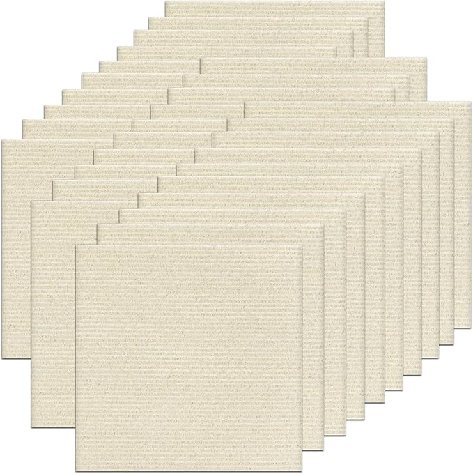 30Pcs Carpet Tiles Peel and Stick, Self Adhesive Carpet Floor Tile 12” x 12”, White Soft Padded Flooring Sticker, Home Decor for Bedroom Living Room Office, 30 sq ft per Box