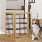 Wire Dog Gate Solid Wood Frame, Anti-Chewing, 3-Panel, 36" Height, 60" Width, Indoor Freestanding Pet Gate Foldable Wooden Dog Fences for Stairs, House, Doorway, Oak Color