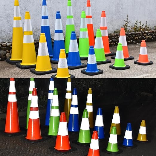 4 Pack 12 Inch Yellow PVC Traffic Cones with Black Base, Durable Sports Training Markers for Gym, Indoor & Outdoor Activities (4, Yellow, 12 Inch)