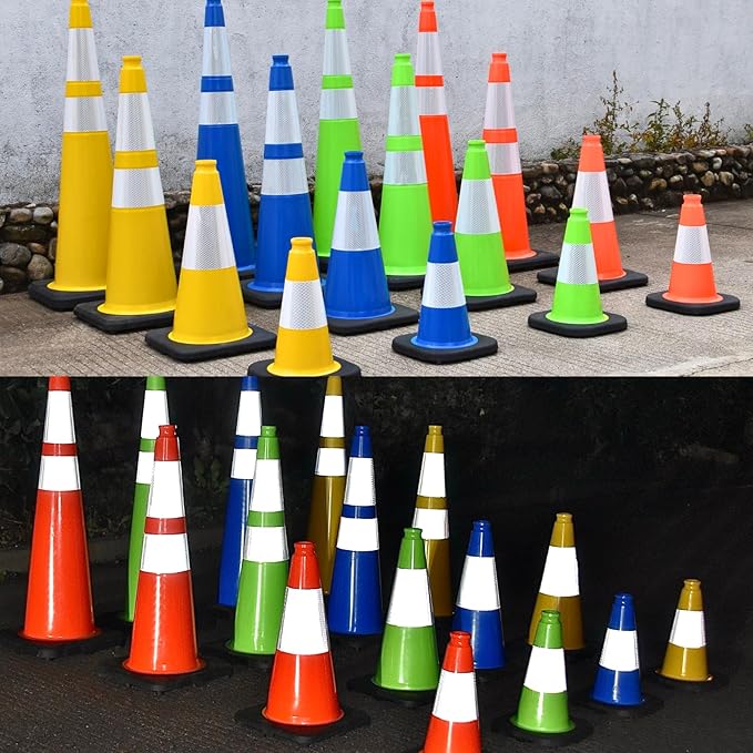 4 Pack 18 Inch Blue Safety Cones Durable with Black Base, Driveway Markers, Skating Practice, Pet Agility Training, Parking Lot Use (4, Blue, 18 Inch)
