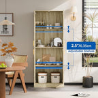 Cozy Castle Kitchen Pantry Cabinet, 71" Tall Wood Storage Cabinet with Doors and Shelves 4 Doors Freestanding Cupboard for Dining Room Living Room Bathroom Furniture, Whitewashed Oak