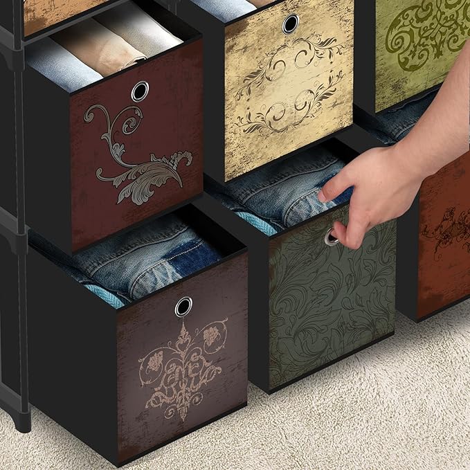Fabric Dresser with 9 Drawers, DIY Cube Organizer for Closet, Storage Drawer Unit Chest of Drawers for Bedroom, Living Room, Hallway, Dorm, Pattern