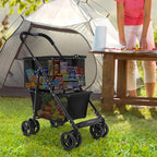 Foldable Shopping Cart, 110lbs Grocery Stroller with Removable Basket, Portable Personal Collapsible Cart with Wheels, Snack Storage Utility Cart for Supermarket Living Room Grocery