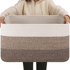 OIAHOMY Large Blanket Basket For Living Room, Rectangle Woven Baskets for Storage, Nursery Toy Storage With Handle-22”x17”x12”-Gradient Dark Brown
