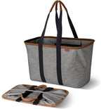 CleverMade Collapsible LUXE Tote - Gray Black 1 Pack 30L / 8Gal - Reusable Utility Grocery Shopping Storage Bag Organizer w/ Handles Reinforced Bottom