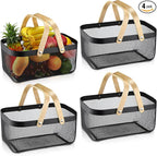 Sadnyy 4 Pcs Metal Wire Storage Basket with Handle Mesh Harvest Durable Vegetables Fruit Basket for Garden Organizing, Kitchen, Countertop, Closet, Bedroom (16 x 9.8 x 7.1 Inch,Black)