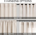 Nanspring 30 Inch Long Beige Curtains for Kitchen Linen Blend Farmhouse Decor Semi Sheer Light Filtering Back Tab and Rod Pocket Short Curtain for Bathroom Small Window 30 x 30 Inch, 2 Panels