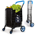 SereneLife Large Folding Utility Shopping Cart with Removable Liner – Heavy Duty, 360° Swivel Wheels, 110 lb Capacity, Portable for Groceries, Laundry, Luggage, and More (Blue)