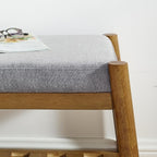 Upholstered Entryway Bench, Bedroom Bench for End of Bed, Dining Bench with Padded Seat for Kitchen, Living Room, Fabric Rubber Wood Indoor Bench (Grey)