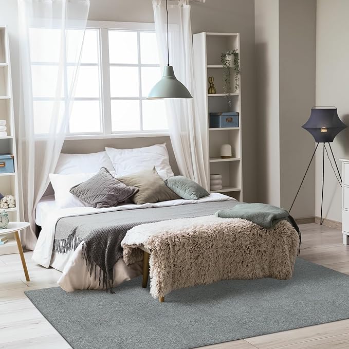 30Pcs Carpet Tiles Peel and Stick, Self Adhesive Carpet Floor Tile 12” x 12”, Light Grey Soft Padded Flooring Sticker, Home Decor for Bedroom Living Room Office, 30 sq ft per Box