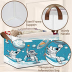 Astronaut Pattern Storage Basket Large 17x11.5x10.5 Inche-Collapsible Fabric Organizer Bin with Handles for Kids Room, Space Theme, Toys-Foldable Decorative Hamper with Rocket & Stars-Single Pack