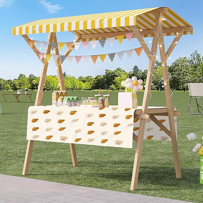 Outdoor Vendor Cart, Portable Cart with Canopy, Movable Stall Display Stand, Foldable Vending Stand Kiosk Display Trolley with Canopy, for Market, Street Food, Events(Yellow 3,150cm/59in)