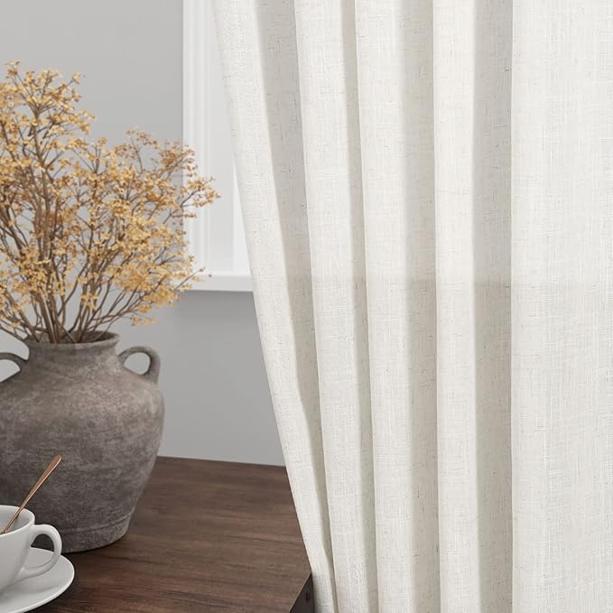 38 inch Wide Cream Linen Curtains for Living Room 2 Panels Back Tab Rod Pocket Narrow Window Curtain 84 inches Long Boho Farmhouse Decor Birch Ivory Light Filtering Semi Sheer Curtains 38x84