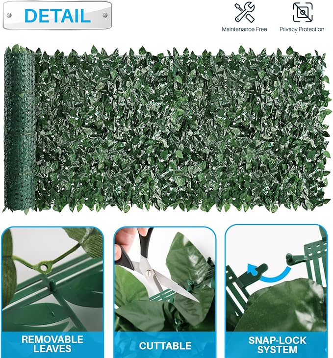 Patio Paradise 4'x32'-1Pc Faux Ivy Fence Privacy Screen Artificial Greenery Wall Backdrop,Fake Grass Wall Panels for Outside Apartment Balcony,Vine Leaf Decor for Outdoor Patio Chain Link