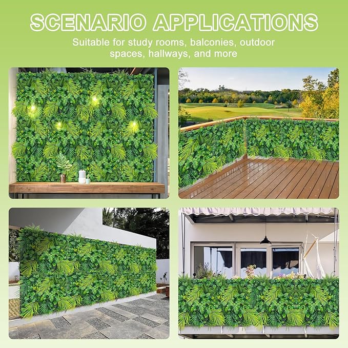 20"X20" Artificial Grass Wall, 12PCS Boxwood Hedge Panels UV-Protected Greenery Privacy Hedge Screen, Grass Backdrop Wall for Indoor Outdoor Patio Balcony, Party Garden Fence Decor