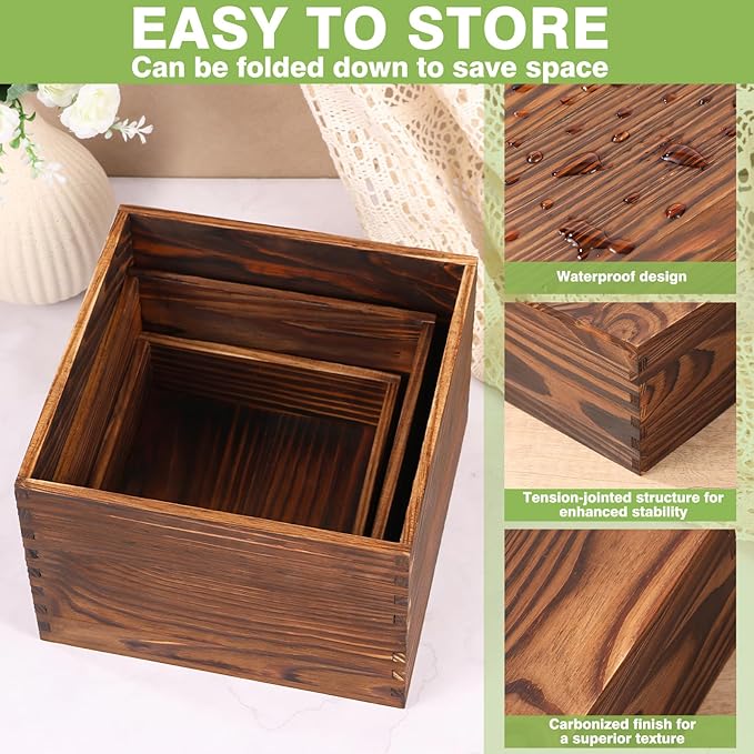 3 Pack Wood Cake Cupcake Stand Buffet Risers, Wooden Display Stand Wood Display Riser, Square Food Display Risers for Party Wedding Birthday Home (6" 7" 8")