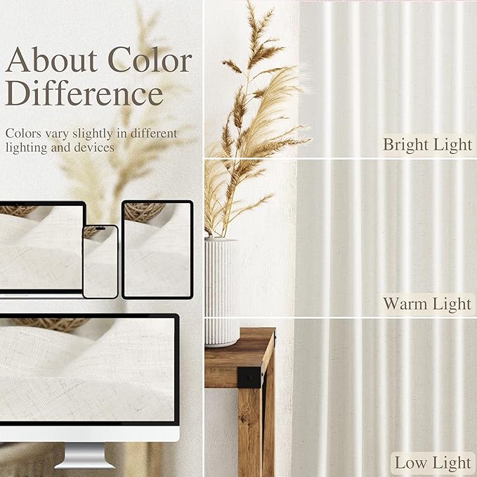 Nanspring 2 Panels Set Cream Linen Curtains 108 inches Long for Living Room Extra Back Tab Neutral Farmhouse Light Filtering Semi Sheer Drapes Ceiling to Floor Ivory 9 FT 38 Wide