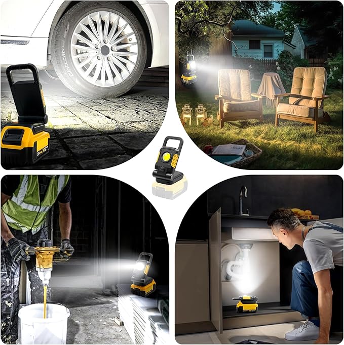 18V/20V Cordless Work Light, 25W Portable Flood Light Work for Dewalt 18V Battery, Super Bright COB LED Work Light with 3 Light Modes and Upgraded Low Voltage Protection(no Battery)