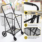 Folding Shopping Cart, Grocery Cart, 340 Lb Capacity, Utility Cart with 360° Rolling Swivel Wheels, Large & Extra Basket