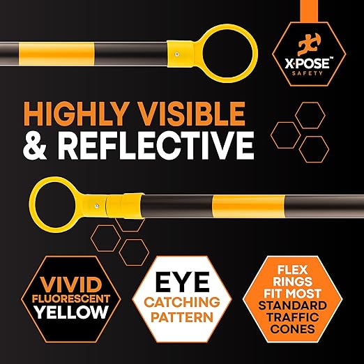 Retractable Barrier for Safety Traffic Cones - 2" OD - Large Yellow and Black Bar Barricade - for Road Construction, Parking, Warning, Temporary Security Divider (6, Yellow & Black, 72" x 120")
