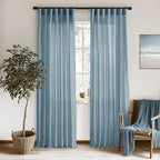 XTMYI Dusty Blue Curtains 96 Inches Long for Living Room,Light Filtering Country Vintage Hooks Pleated Back Tab Semi Sheer Linen Curtains for Bedroom 2 Panels Set,Stone Blue