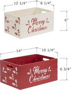 Red Co. Set of 2 Red and White Decorative Nesting Wooden Merry Christmas Storage Crate Organizers with Lettering