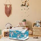 Astronaut Pattern Storage Basket Large 17x11.5x10.5 Inche-Collapsible Fabric Organizer Bin with Handles for Kids Room, Space Theme, Toys-Foldable Decorative Hamper with Rocket & Stars-Single Pack