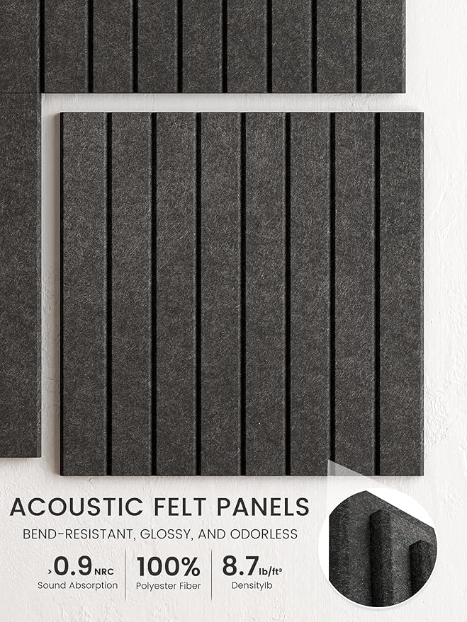 Bumusty Large Cork Board Alternative-36 x24 Felt Bulletin Board Tiles, with 30 Pushpins, 40 Adhesive Tabs, 6-Pack Slat Wall Paneling, Cork Boards for Office Push Pin Board Felt Board-Charcoal Gray