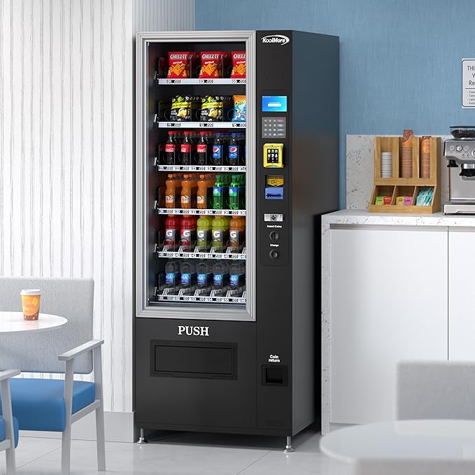 KoolMore Refrigerated Snack Vending Machine with 36 Slots Featuring a Credit Card Reader and Coin/Bill Acceptor in Black (KM-VMR-30-BCR)